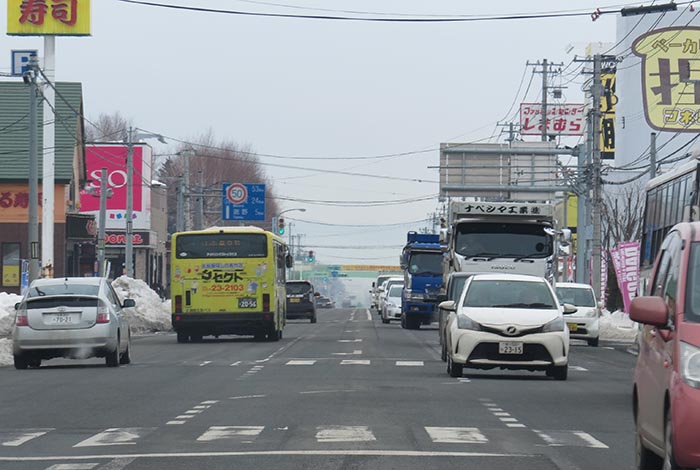 webnews今朝の北見／東６号線昭和通り交差点から奥は端野、美幌、網走、知床方面
