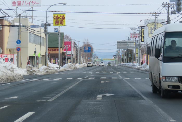 webnews今朝の北見/東6号線昭和通り交差点から奥は端野、美幌、網走、知床方面