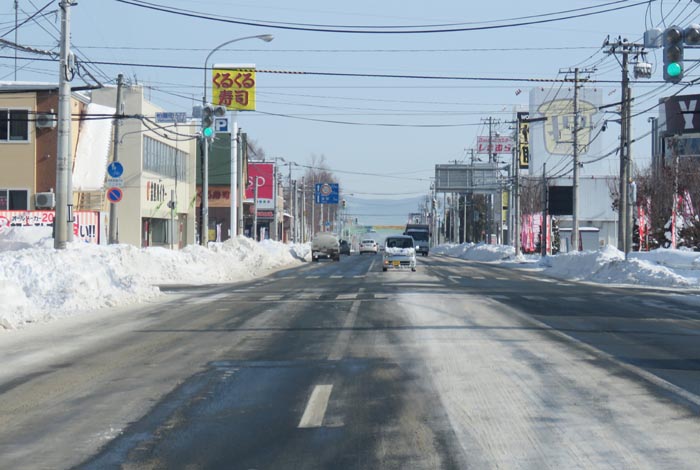 webnews今朝の北見/東6号線昭和通り交差点から奥は端野、美幌、網走、知床方面