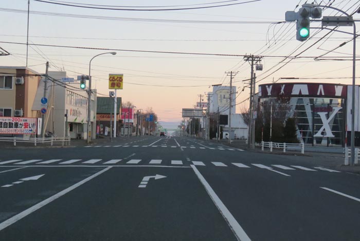 webnews今朝の北見/東6号線昭和通り交差点から奥は端野、美幌、網走、知床方面